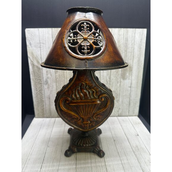 Vtg Metal Brown Candle Holder Votive Lamp 16.5